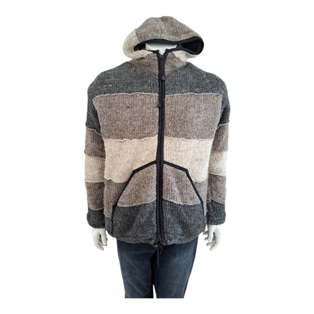 Laudromat wool men's jacket hooded coat sweater cardigan Made in Nepal - Picture 6 of 15